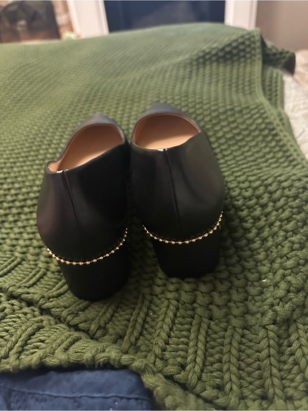 Coach-Black Pointed leather Pumps with Gold Stud Trim - Picture 6 of 8